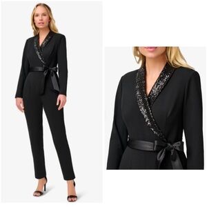 Adrianna Papell Hand-Sequined Crepe Tuxedo Jumpsuit Size 6 Reputation Era